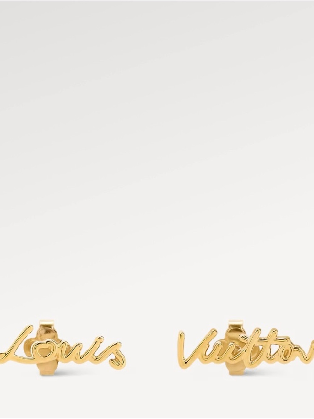 Louis Vuitton Gold Script Logo Ear Studs